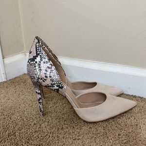 Steve Madden Hypnotic Beige Suede Snakeskin Heels size 9.5 Career Event Party